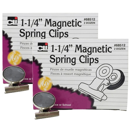 Charles Leonard Magnetic Spring Clips, 1.25", 24 Per Box, PK2 68512